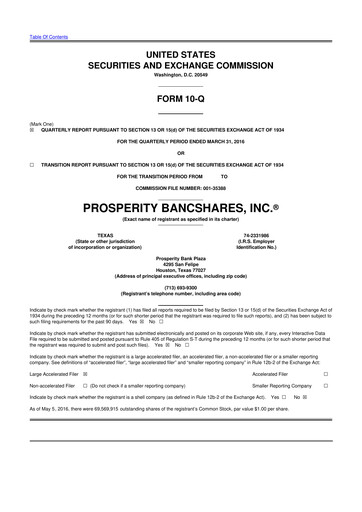 Thumbnail Prosperity Bancshares
 10-Q Quarterly Report FY2016 