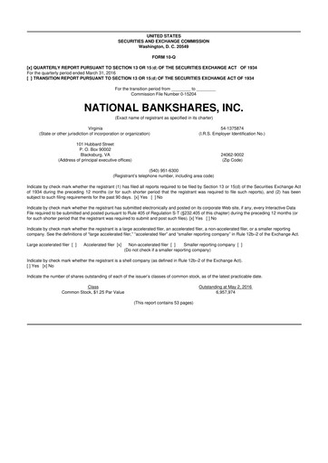 Thumbnail National Bankshares 10-Q Quarterly Report FY2016 