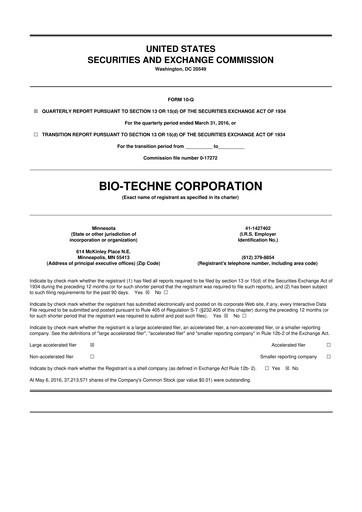 Miniature Bio-Techne 10-Q Rapport trimestriel 2016 