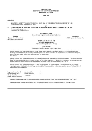 Thumbnail FutureFuel 10-Q Quarterly Report FY2016 