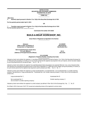 Thumbnail Build-A-Bear Workshop 10-Q Quarterly Report FY2016 