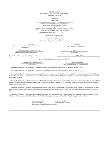 Thumbnail Nathan's Famous 10-K Annual Report 2016