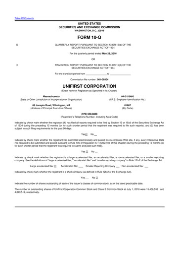 Thumbnail UniFirst 10-Q Quarterly Report FY2016 