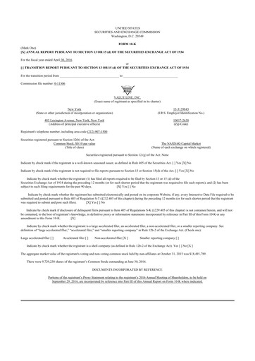 Thumbnail Value Line 10-K Annual Report 2016