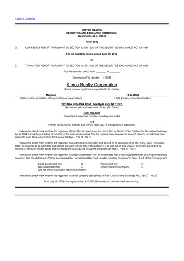 Vorschaubild Kimco Realty
 10-Q Quartalsbericht 2016 