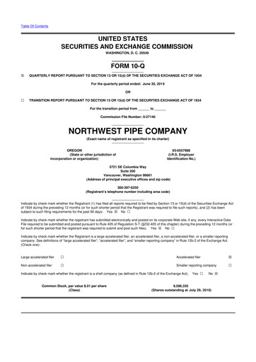 Thumbnail Northwest Pipe Company
 10-Q Quarterly Report FY2016 