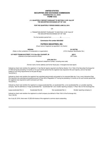 Thumbnail Patrick Industries 10-Q Quarterly Report FY2016 