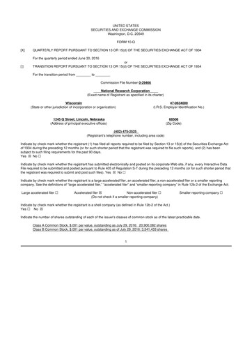 Thumbnail NRC Health
 10-Q Quarterly Report FY2016 
