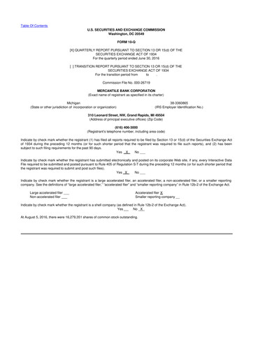 Thumbnail Mercantile Bank 10-Q Quarterly Report FY2016 