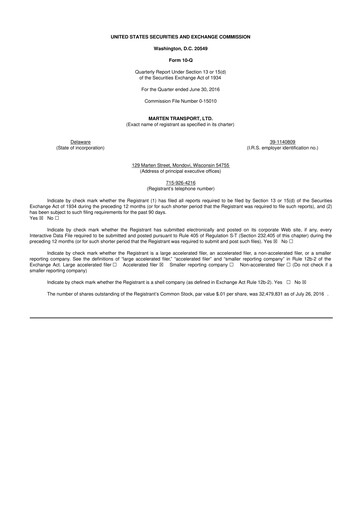 Thumbnail Marten Transport 10-Q Quarterly Report FY2016 