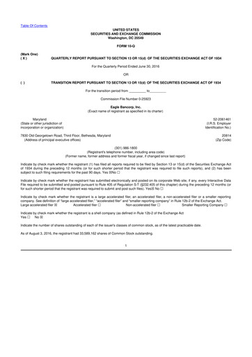 Thumbnail Eagle Bancorp 10-Q Quarterly Report FY2016 