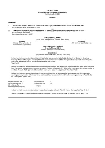 Thumbnail FutureFuel 10-Q Quarterly Report FY2016 