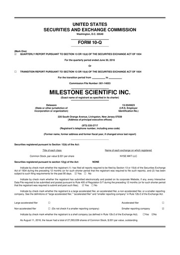 Thumbnail Milestone Scientific 10-Q Quarterly Report FY2016 