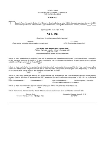 Thumbnail Air T, Inc. 10-Q Quarterly Report FY2017 