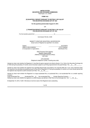 Vorschaubild Bassett Furniture 10-Q Quartalsbericht 2016 
