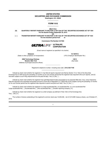 Thumbnail Ultralife Corporation 10-Q Quarterly Report FY2016 
