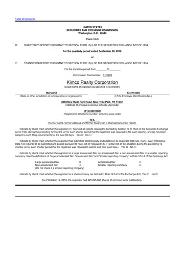 Vorschaubild Kimco Realty
 10-Q Quartalsbericht 2016 