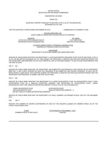 Vorschaubild Colony Bankcorp 10-Q Quartalsbericht 2016 