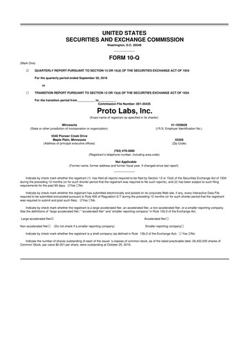 Thumbnail Protolabs 10-Q Quarterly Report FY2016 