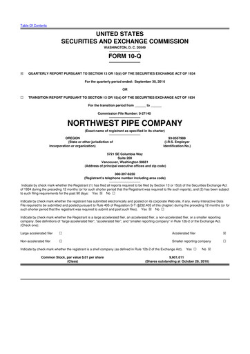 Thumbnail Northwest Pipe Company
 10-Q Quarterly Report FY2016 