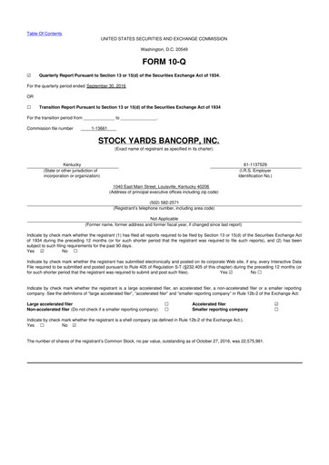 Thumbnail Stock Yards Bancorp 10-Q Quarterly Report FY2016 