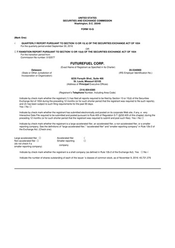 Thumbnail FutureFuel 10-Q Quarterly Report FY2016 