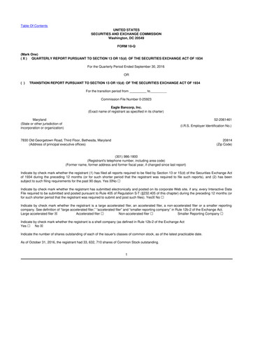 Thumbnail Eagle Bancorp 10-Q Quarterly Report FY2016 
