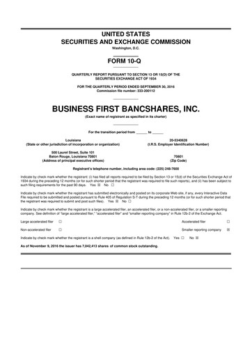 Thumbnail Business First Bancshares 10-Q Quarterly Report FY2016 