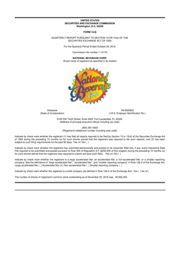 Thumbnail National Beverage
 10-Q Quarterly Report FY2017 