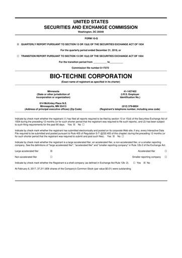 Miniature Bio-Techne 10-Q Rapport trimestriel 2017 