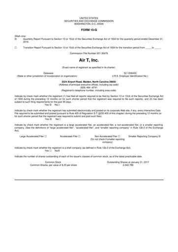 Thumbnail Air T, Inc. 10-Q Quarterly Report FY2017 
