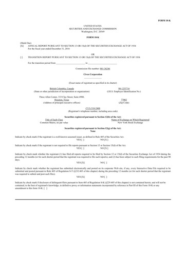 Thumbnail Civeo 10-K Annual Report 2016