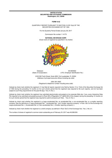 Thumbnail National Beverage
 10-Q Quarterly Report FY2017 