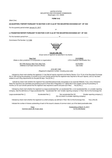 Thumbnail Value Line 10-Q Quarterly Report FY2017 