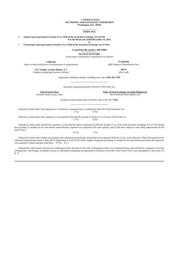 Thumbnail Plumas Bancorp 10-K Annual Report 2016