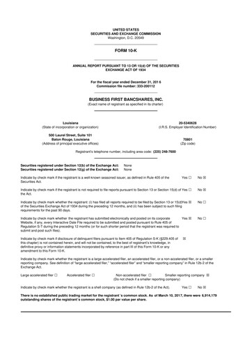 Thumbnail Business First Bancshares 10-K Annual Report 2016