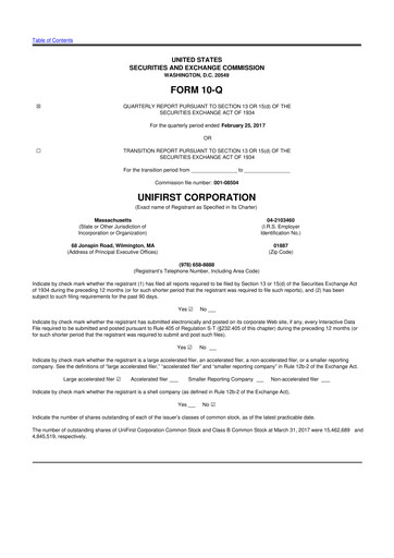 Thumbnail UniFirst 10-Q Quarterly Report FY2017 