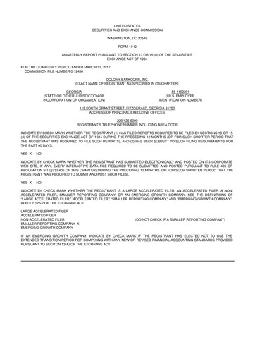 Vorschaubild Colony Bankcorp 10-Q Quartalsbericht 2017 
