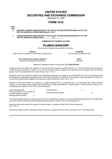 Vorschaubild Plumas Bancorp 10-Q Quartalsbericht 2017 