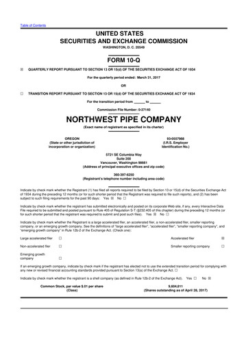 Thumbnail Northwest Pipe Company
 10-Q Quarterly Report FY2017 