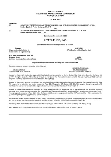 Miniature Littelfuse 10-Q Rapport trimestriel 2017 