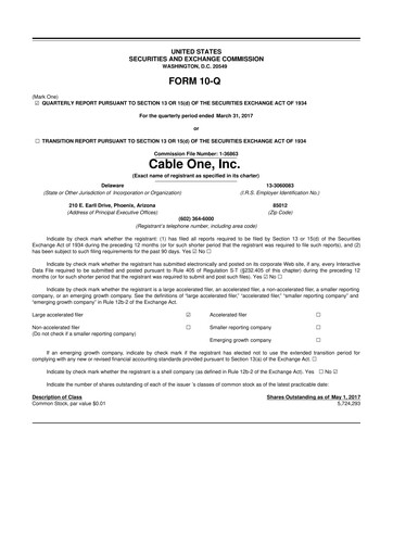 Miniature Cable One 10-Q Rapport trimestriel 2017 