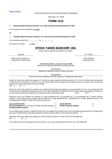 Thumbnail Stock Yards Bancorp 10-Q Quarterly Report FY2017 
