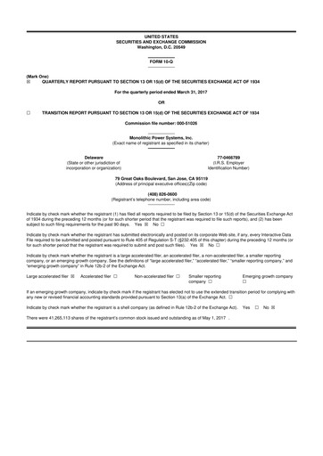 Miniature Monolithic Power Systems 10-Q Rapport trimestriel 2017 