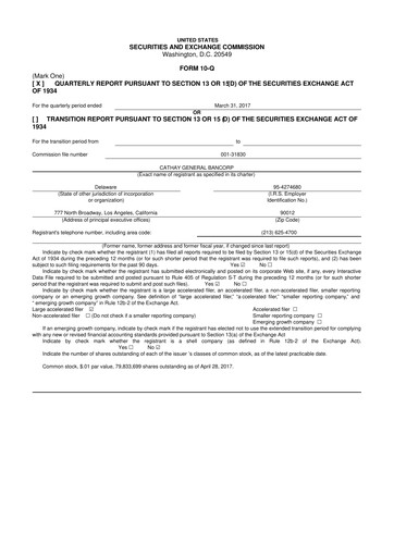 Thumbnail Cathay General Bancorp 10-Q Quarterly Report FY2017 