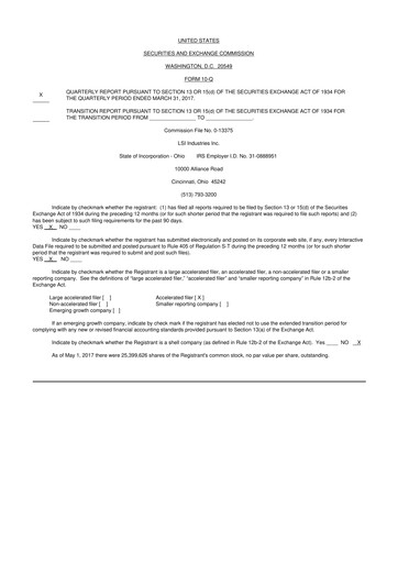 Miniature LSI Industries 10-Q Rapport trimestriel 2017 