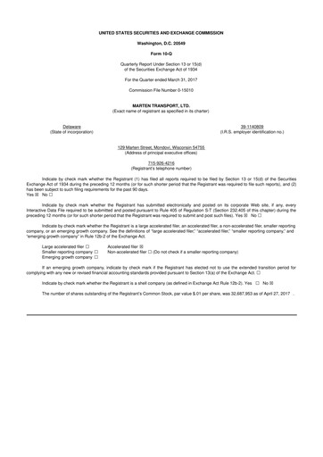 Thumbnail Marten Transport 10-Q Quarterly Report FY2017 