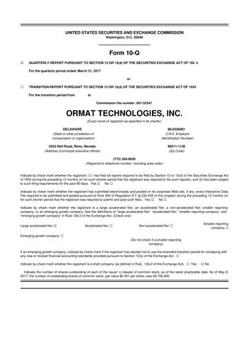 Miniature Ormat Technologies
 10-Q Rapport trimestriel 2017 