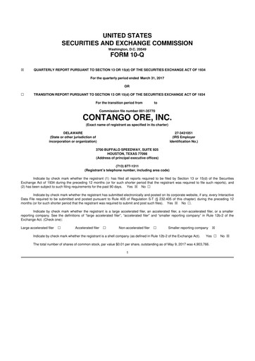 Thumbnail Contango Ore 10-Q Quarterly Report FY2017 