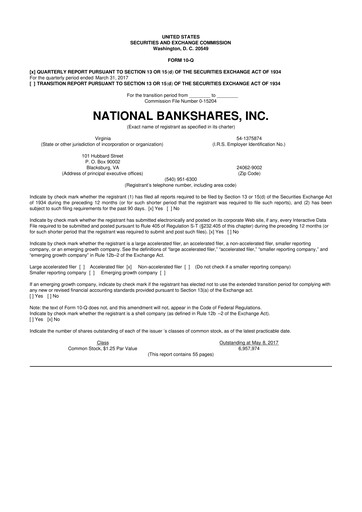 Thumbnail National Bankshares 10-Q Quarterly Report FY2017 